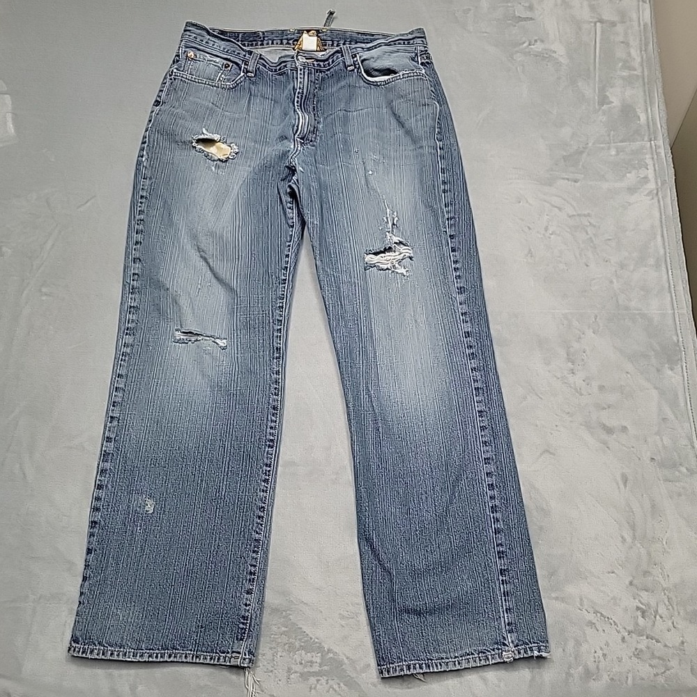 Lucky Brand Jeans Men 36 Blue Classict Distressed Y2K Baggy‎ Straight Leg Denim